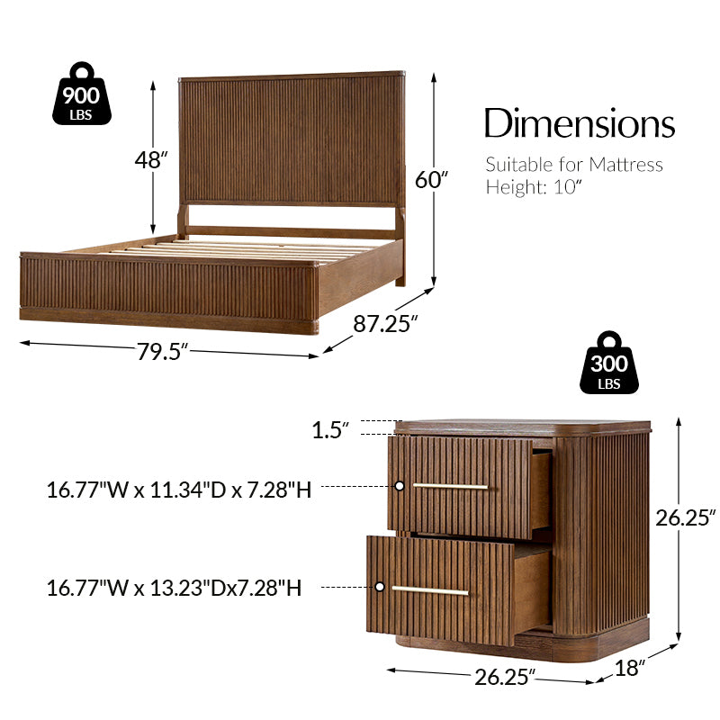 Verral 3-Piece Modern Fluted Solid Wood Bedroom Bundle with Oak Texture