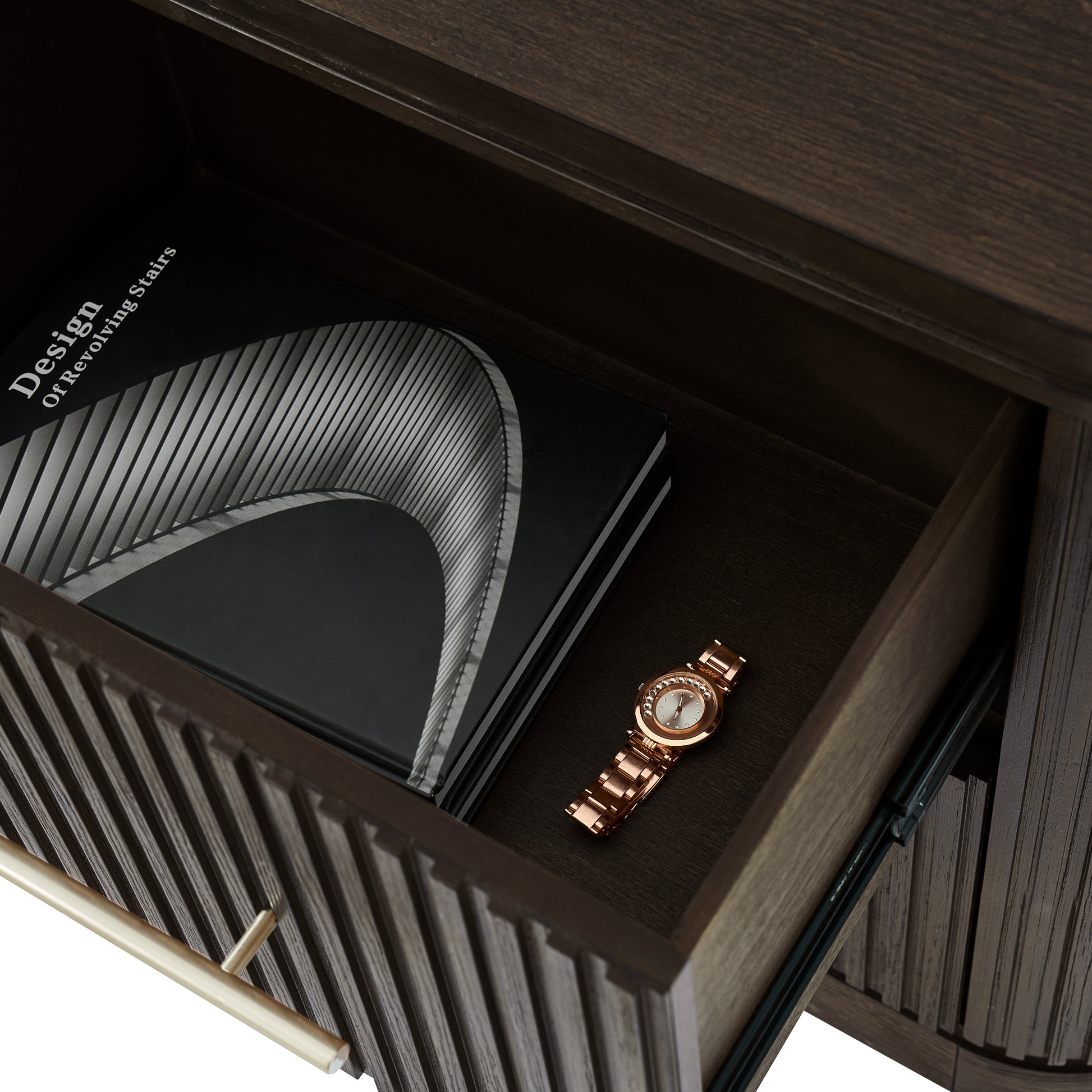 4-Piece Modern Fluted Solid Wood Bedroom Set with Oak Texture