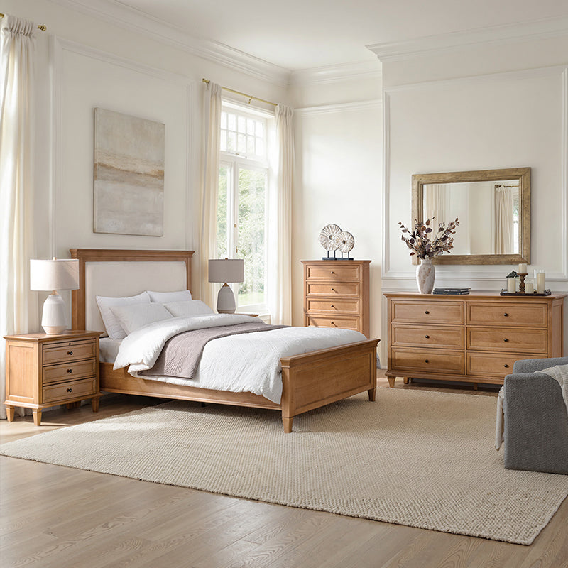 4-Piece Transitional Solid Wood Bedroom Set with 6-Drawer Dresser