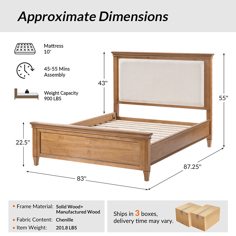4-Piece Transitional Solid Wood Bedroom Set with 6-Drawer Dresser