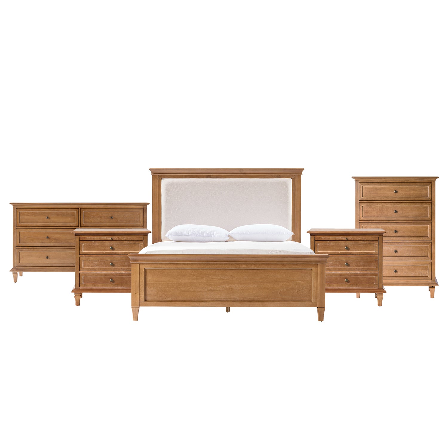 4-Piece Transitional Solid Wood Bedroom Set with 6-Drawer Dresser
