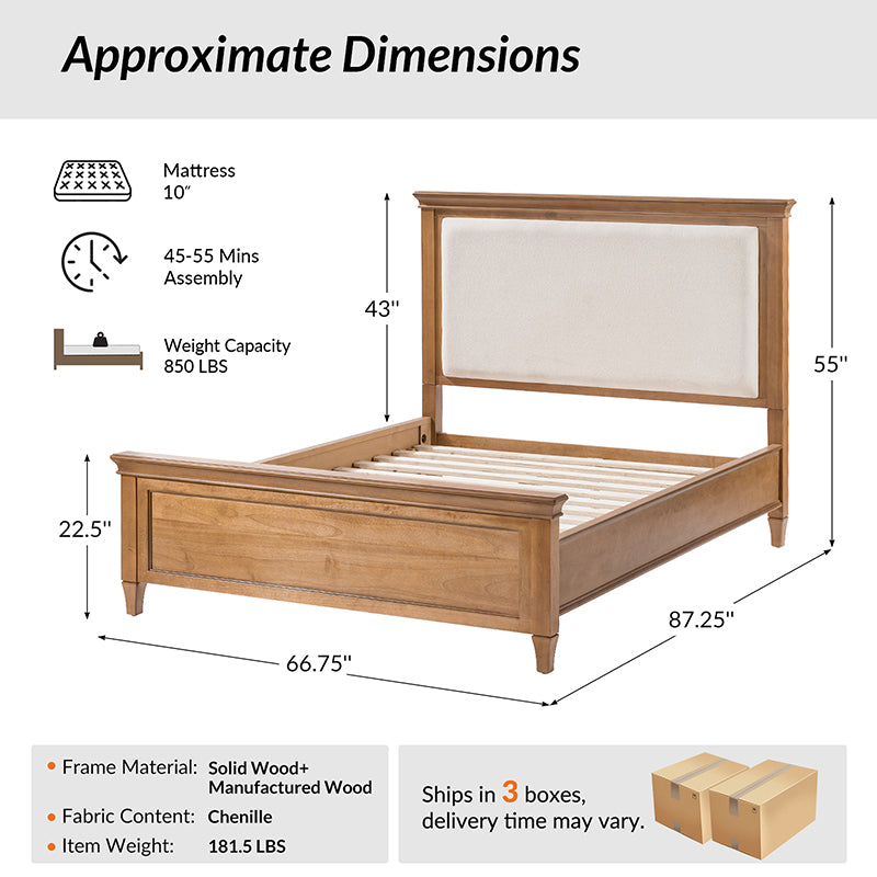 4-Piece Transitional Solid Wood Bedroom Set with 6-Drawer Dresser