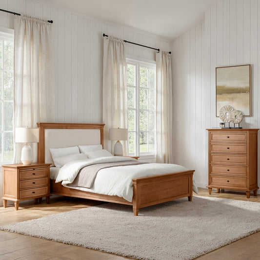 4-Piece Transitional Solid Wood Bedroom Set with 5-Drawer Dresser