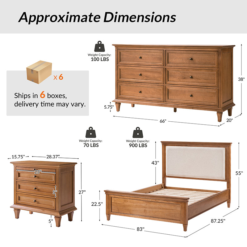 Mornay 4-Piece Transitional Solid Wood Bedroom Set with 6-Drawer Dresser