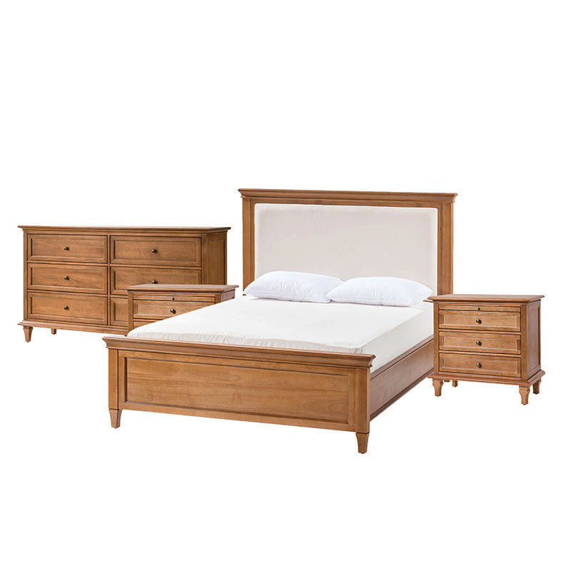 4-Piece Transitional Solid Wood Bedroom Set with 6-Drawer Dresser