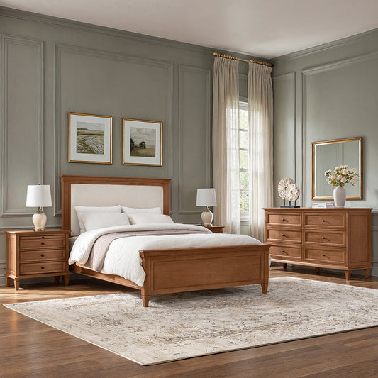 4-Piece Transitional Solid Wood Bedroom Set with 6-Drawer Dresser