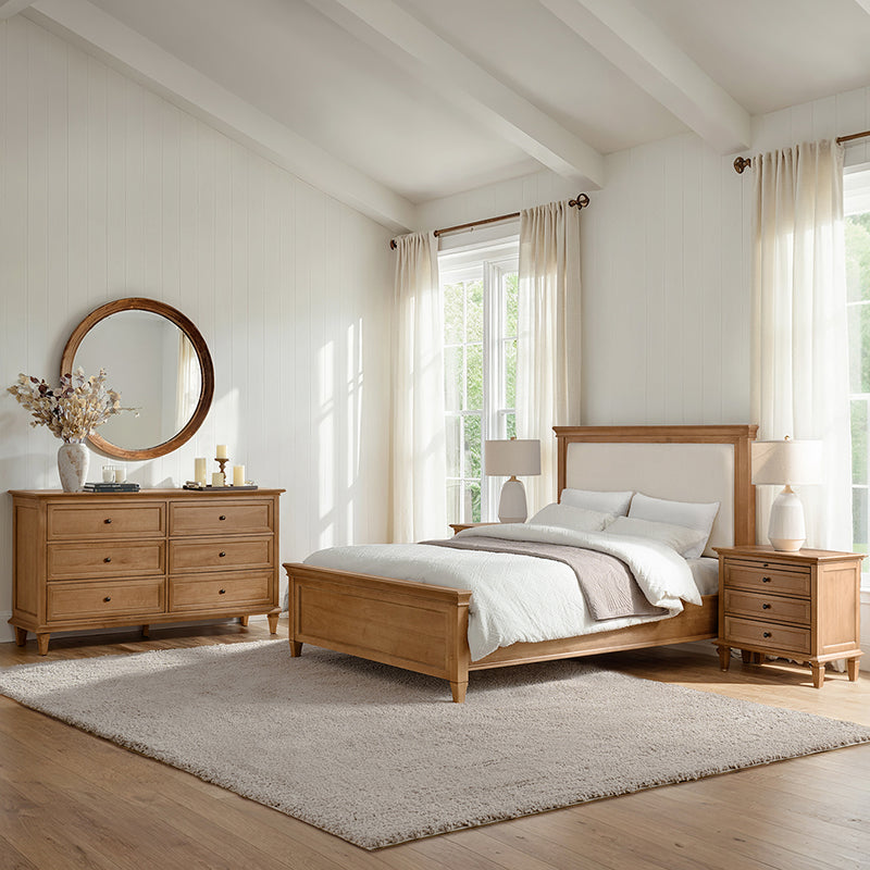 4-Piece Transitional Solid Wood Bedroom Set with 6-Drawer Dresser
