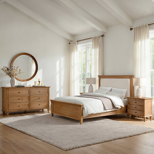 4-Piece Transitional Solid Wood Bedroom Set with 6-Drawer Dresser