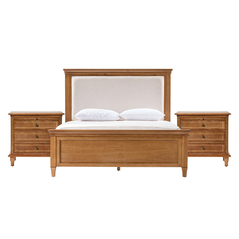 3-Piece Transitional Solid Wood Bedroom Set with Nightstands