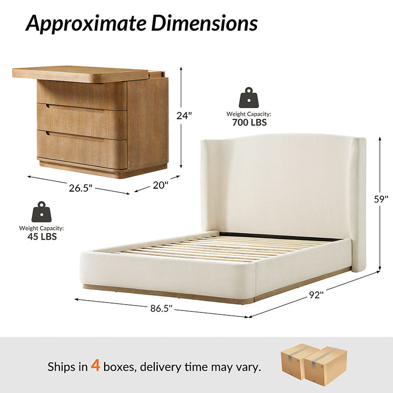 Brandon Modern 3-Piece Bedroom Set with Wingback Bed & Nightstands