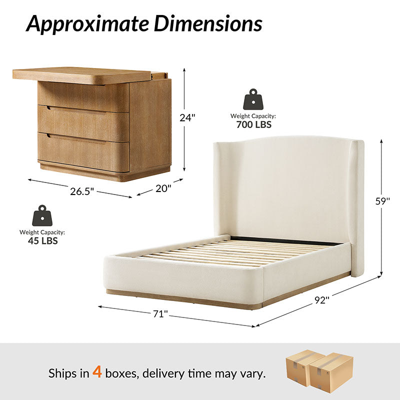 Brandon Modern 3-Piece Bedroom Set with Wingback Bed & Nightstands