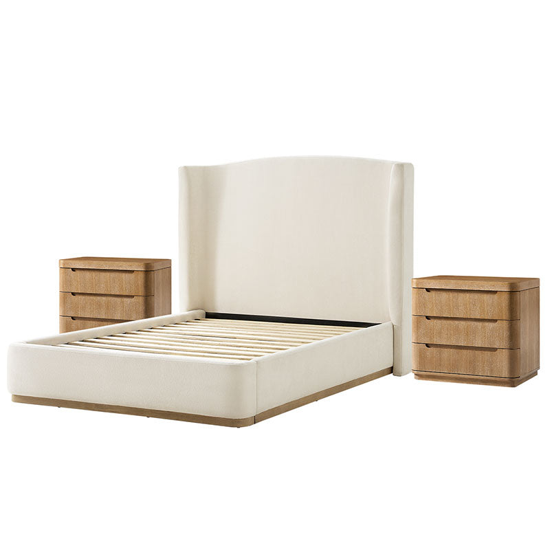 Brandon Modern 3-Piece Bedroom Set with Wingback Bed & Nightstands