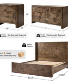 Virel 4-Piece Modern Marquetry Bedroom Set with 6-Drawer Dresser