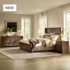 Virel 4-Piece Modern Marquetry Bedroom Set with 6-Drawer Dresser