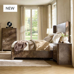 Virel 4-Piece Modern Marquetry Bedroom Set with 5-Drawer Chest