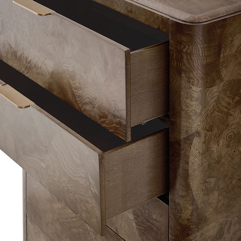 Virel 4-Piece Modern Marquetry Bedroom Set with 5-Drawer Chest