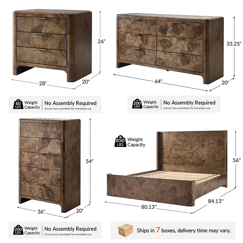 Virel 5-Piece Modern Marquetry Bedroom Set