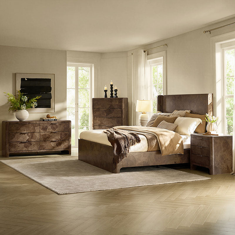 Virel 5-Piece Modern Marquetry Bedroom Set