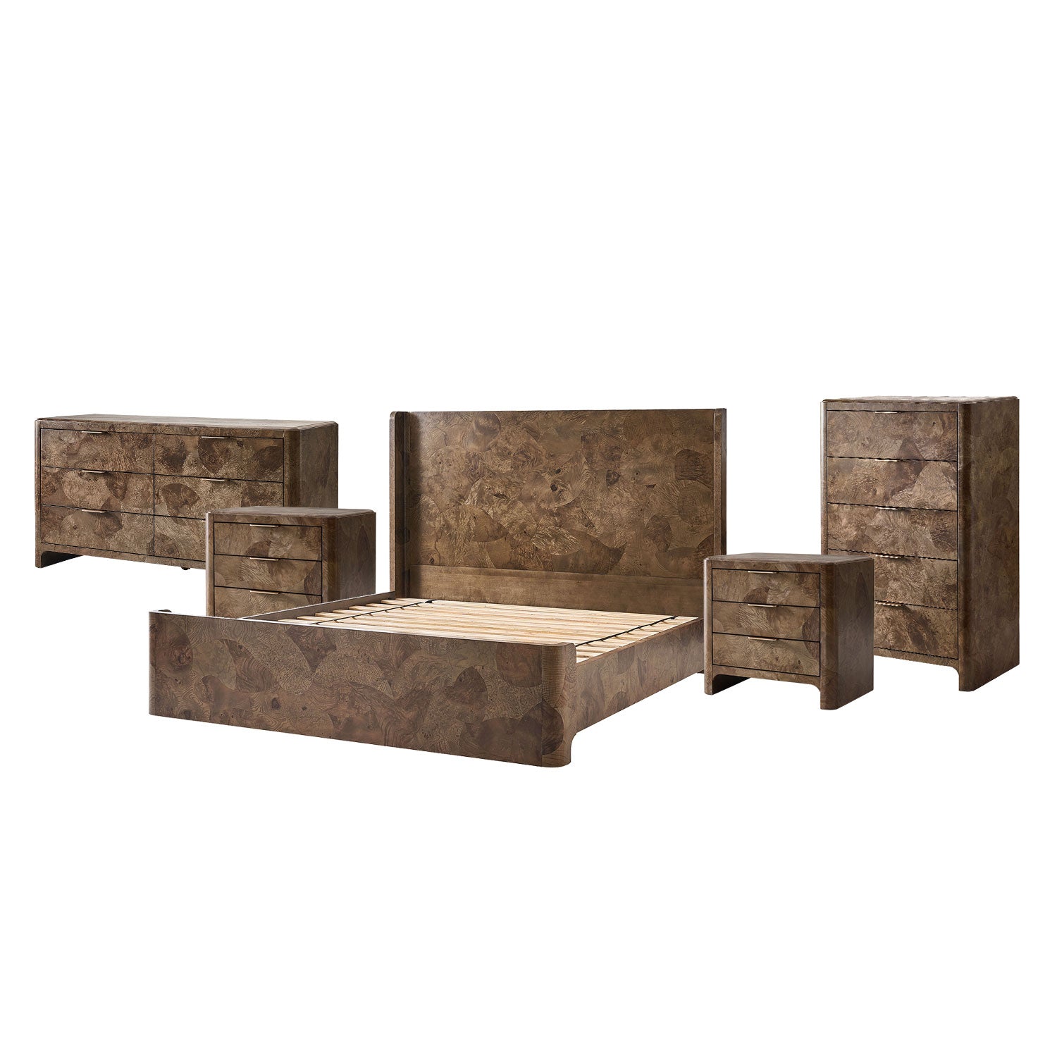 Virel 5-Piece Modern Marquetry Bedroom Set