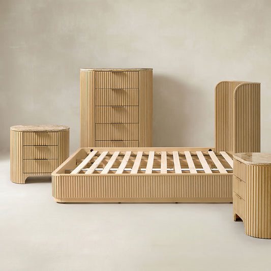 Arcua Fluted Marble 4-Piece Bedroom Bundle with 5-Drawer Chest