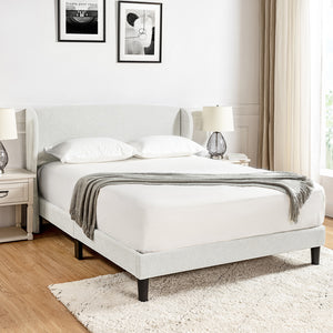Upholstered Wingback Platform Bed