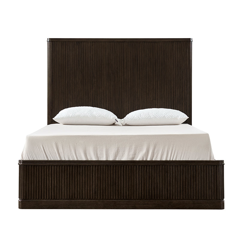 Modern Solid Wood Fluted Bed with Oak Texture