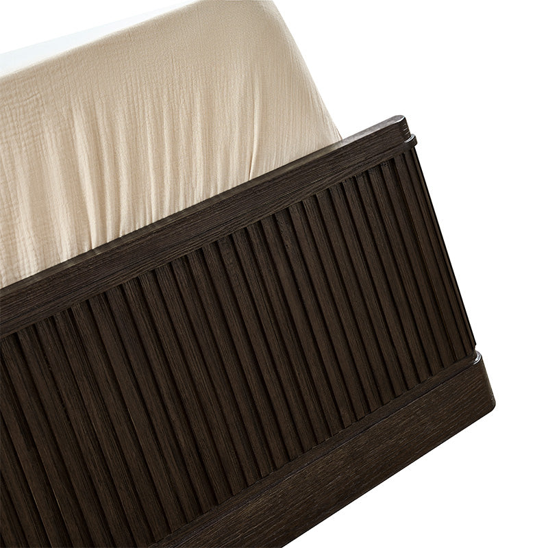 Modern Solid Wood Fluted Bed with Oak Texture