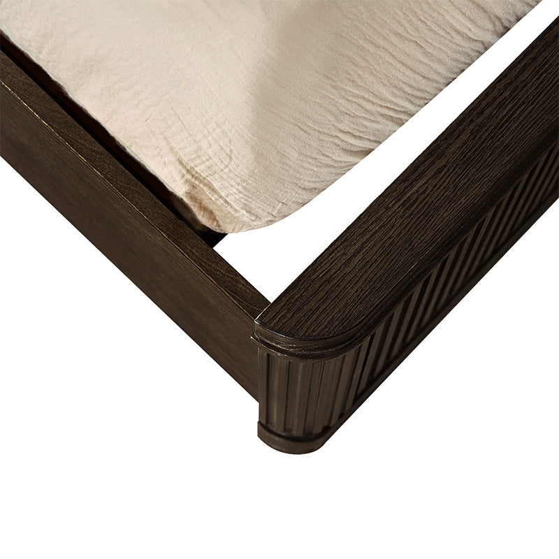 Modern Solid Wood Fluted Bed with Oak Texture