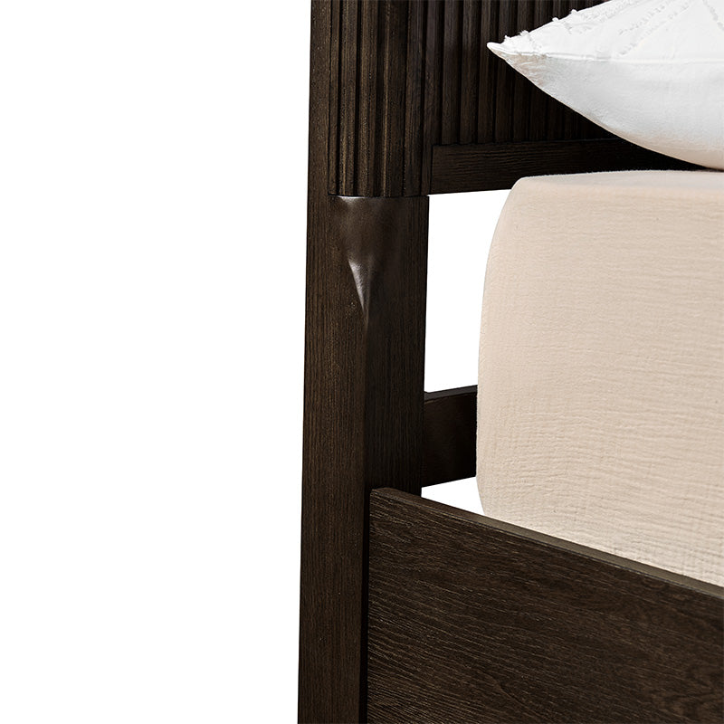 Modern Solid Wood Fluted Bed with Oak Texture