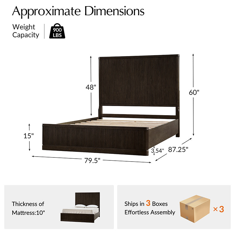 Modern Solid Wood Fluted Bed with Oak Texture