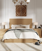 Fluted solid wood bed with oak finish, modern bedroom furniture made from real oak, durable and timeless.
