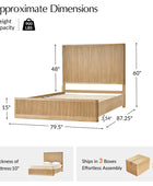 Modern Solid Wood Fluted Bed with Oak Texture