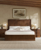 Fluted solid wood bed with oak finish, modern bedroom furniture made from real oak, durable and timeless.