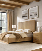 Modern Solid Wood Fluted Bed with Oak Texture