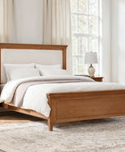 Transitional Solid Wood Bed with Upholstered Headboard
