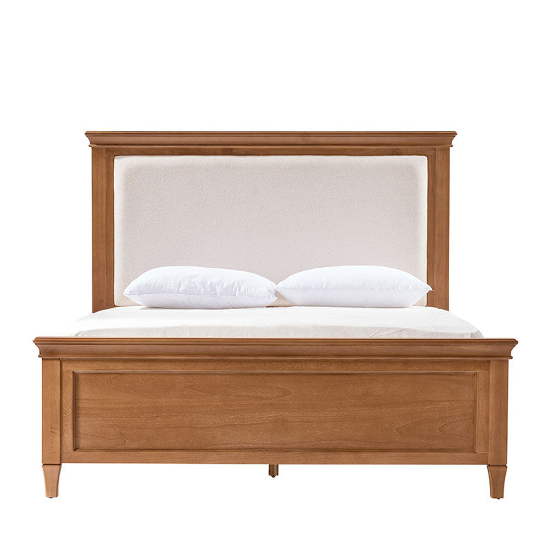 Transitional Solid Wood Bed with Upholstered Headboard