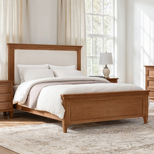 Transitional Solid Wood Bed with Upholstered Headboard