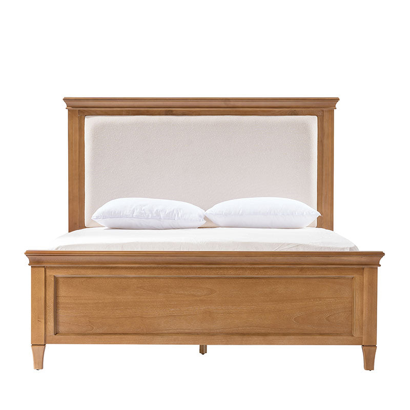 Traditional Solid Wood Bed with Upholstered Headboard