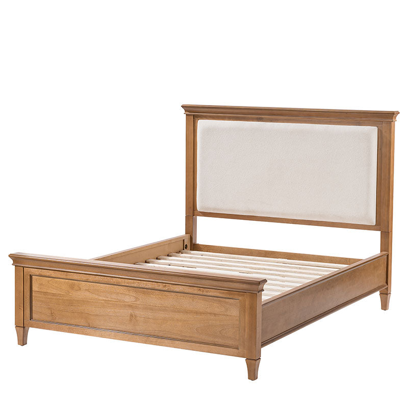Traditional Solid Wood Bed with Upholstered Headboard