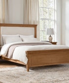 Traditional Solid Wood Bed with Upholstered Headboard