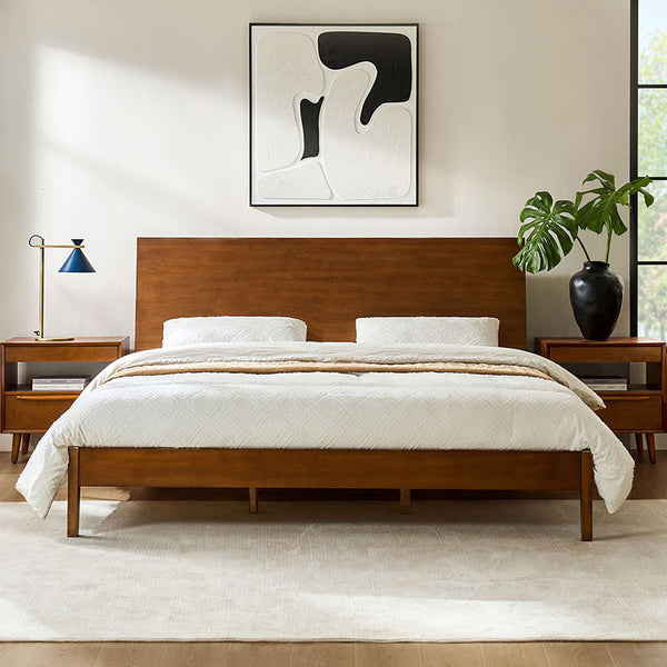 Solid Wood Platform Bed with USB Ports and Storage Space