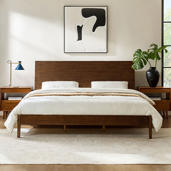 Solid Wood Platform Bed with USB Ports and Storage Space