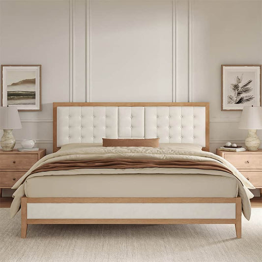 Sabina Upholstered Platform Adjustable Headboard Bed with Solid Wood