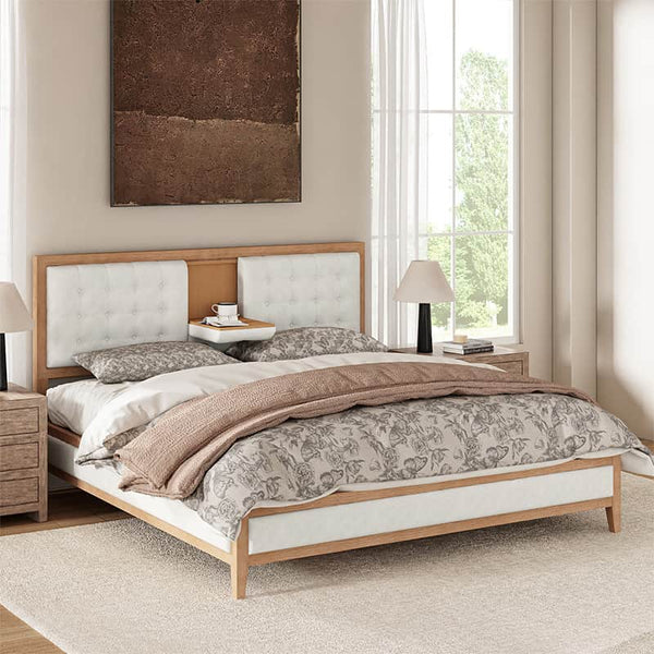 Sabina Upholstered Platform Adjustable Headboard Bed with Solid Wood