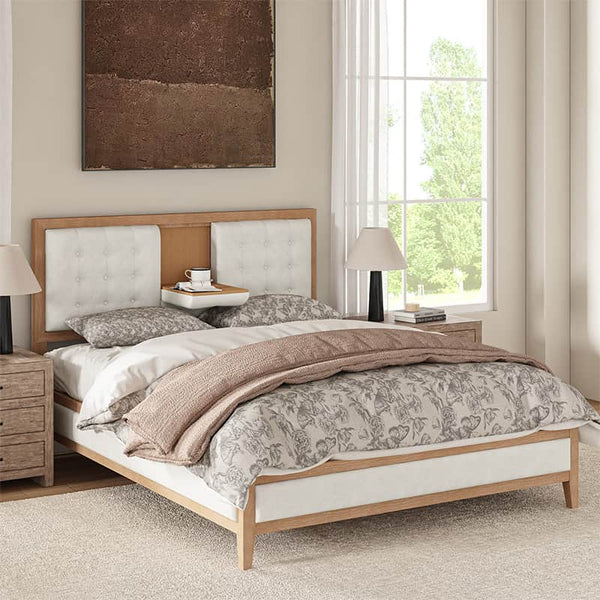 Sabina Upholstered Platform Adjustable Headboard Bed with Solid Wood