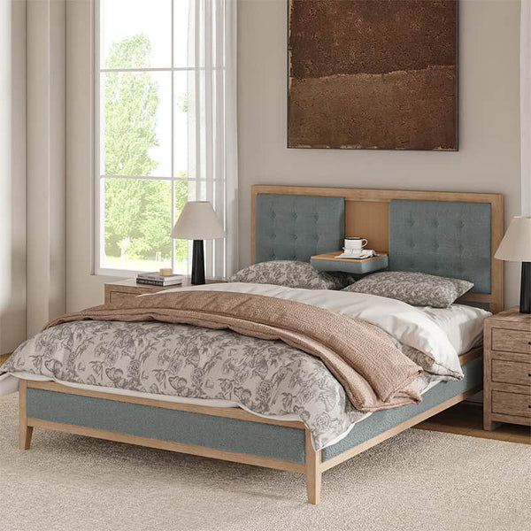 Sabina Upholstered Platform Adjustable Headboard Bed with Solid Wood