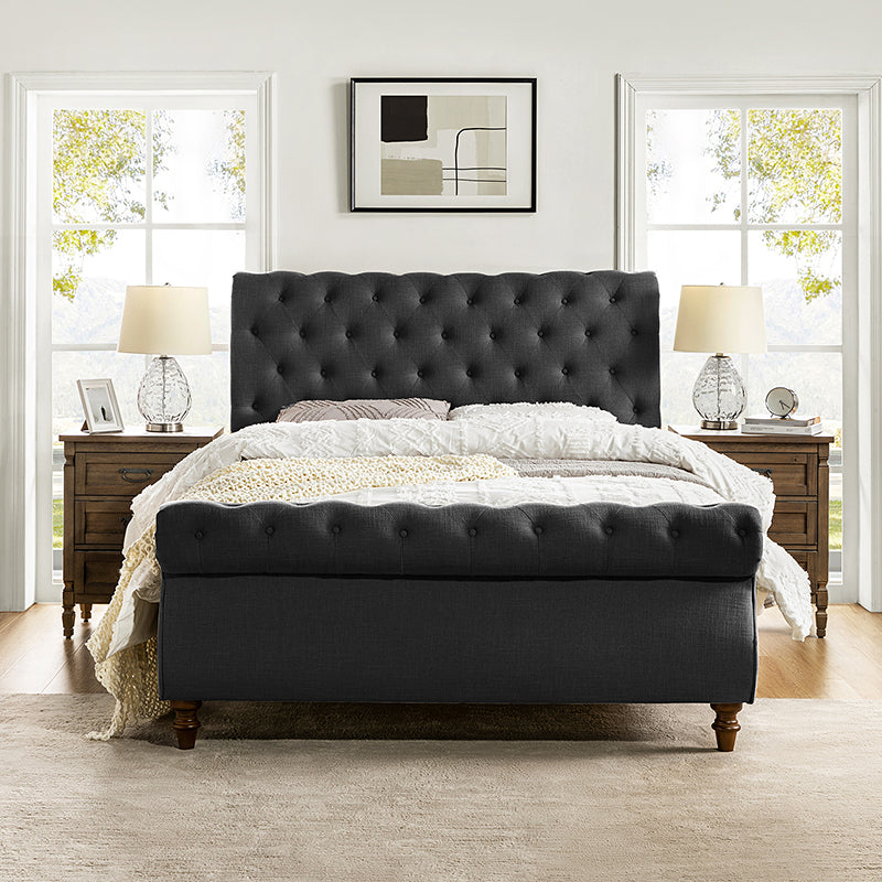 Deirdre Upholstered Lighted Sleigh Platform Bed QB