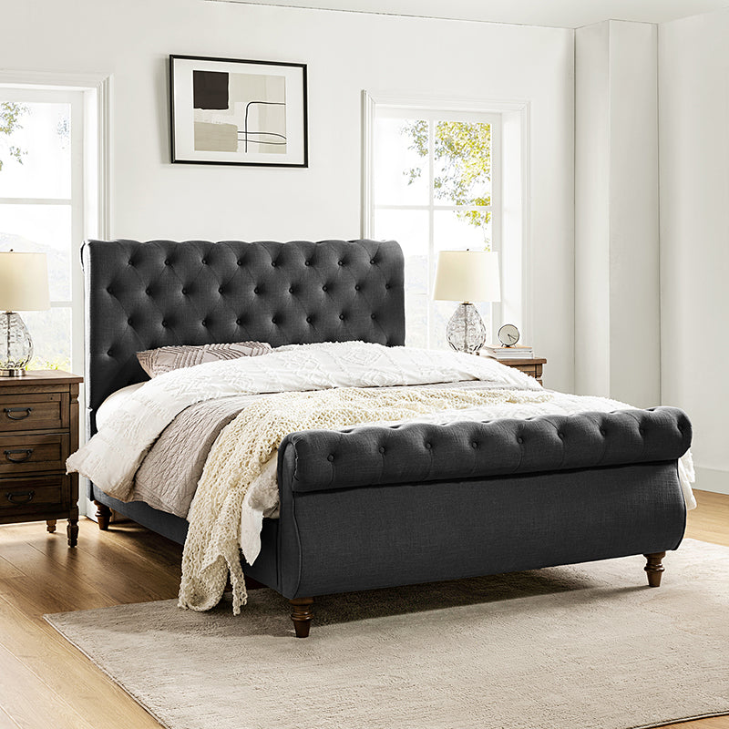 Deirdre Upholstered Lighted Sleigh Platform Bed QB