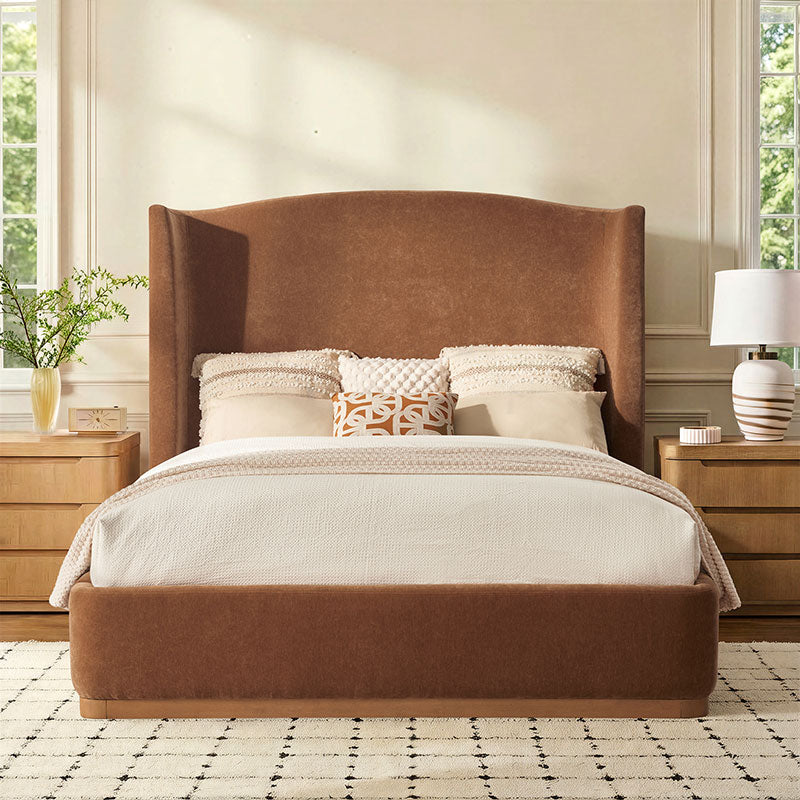 Brandon Modern Upholstered wingback Bed in Chenille