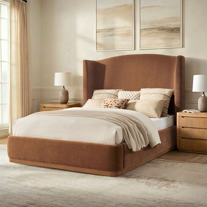 Brandon Modern Upholstered wingback Bed in Chenille